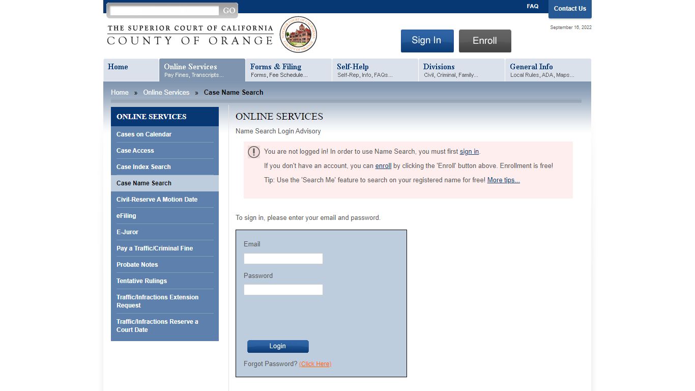 The Superior Court of California - Name Search